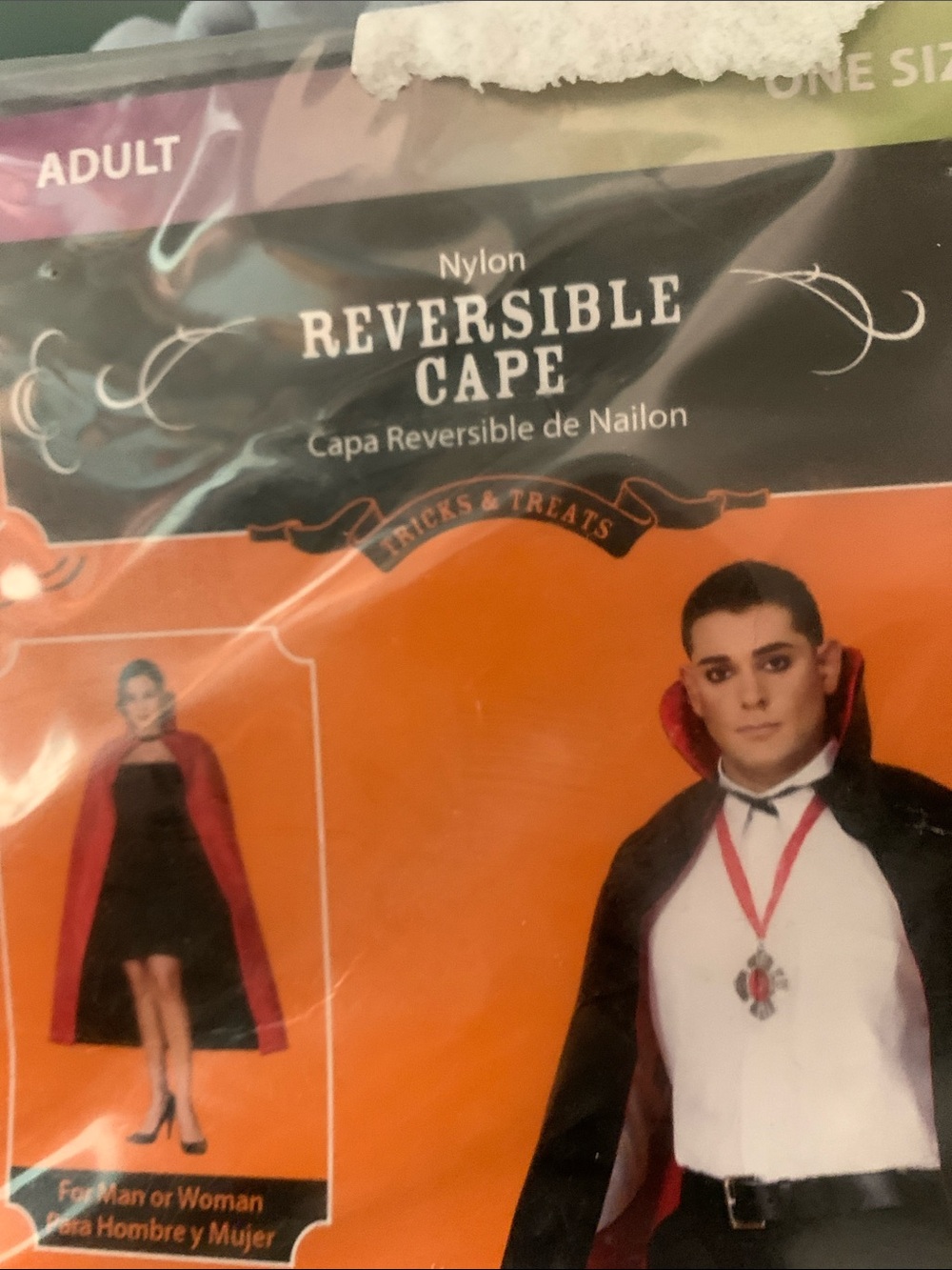 Black and Red Reversible Nylon Cape - Adult Costume - Picture 2 of 5